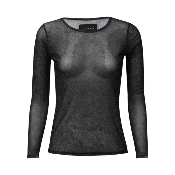 MESH-LS-TSHIRT - BLACK GREY LACE