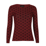 MESH LS TSHIRT - BORDEAUX BLACK FLOCK HEART