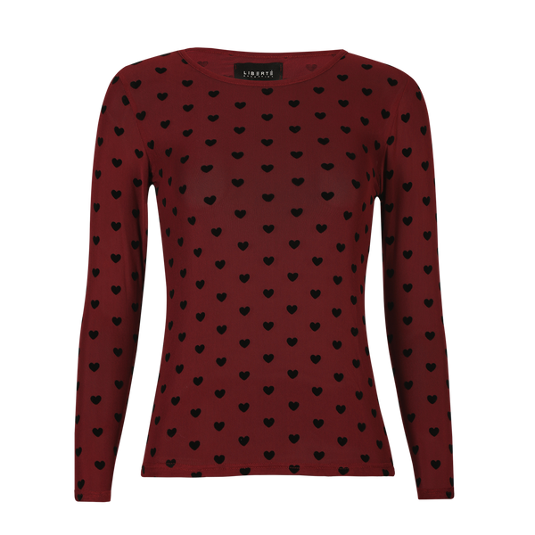 MESH LS TSHIRT - BORDEAUX BLACK FLOCK HEART
