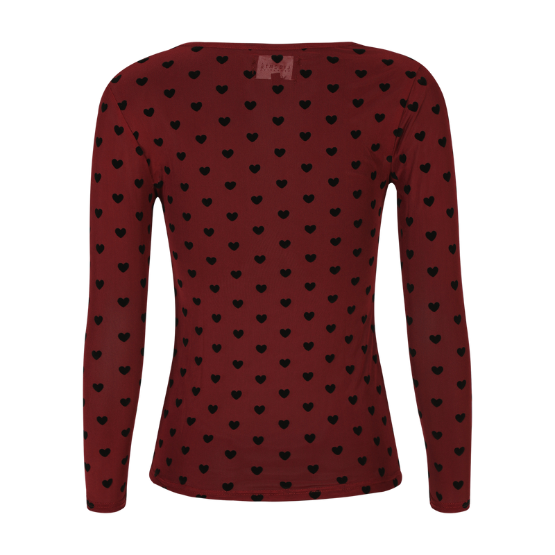 MESH LS TSHIRT - BORDEAUX BLACK FLOCK HEART