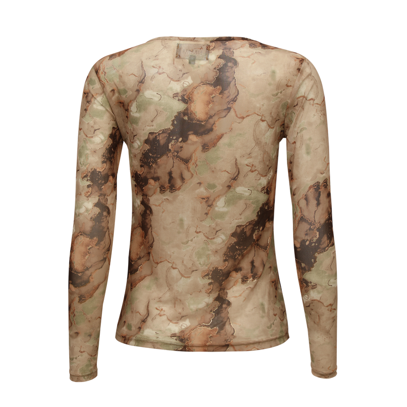 MESH LS TSHIRT - BROWN GOLD MARBLE