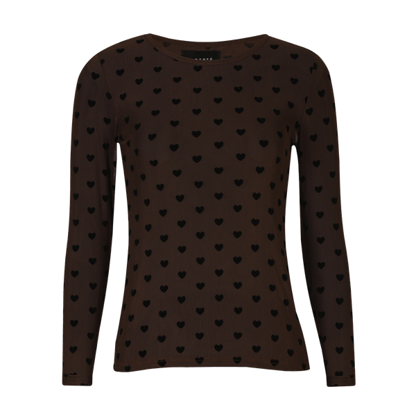 MESH LS TSHIRT - DARK BROWN BLACK FLOCK HEART
