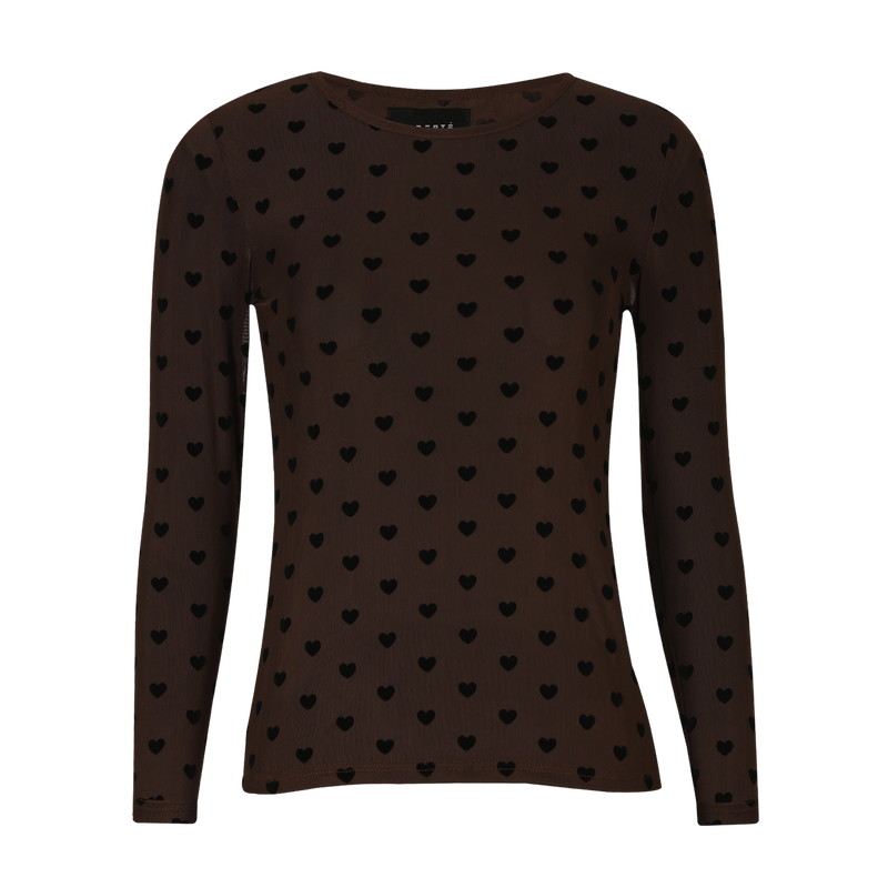 MESH LS TSHIRT - DARK BROWN BLACK FLOCK HEART