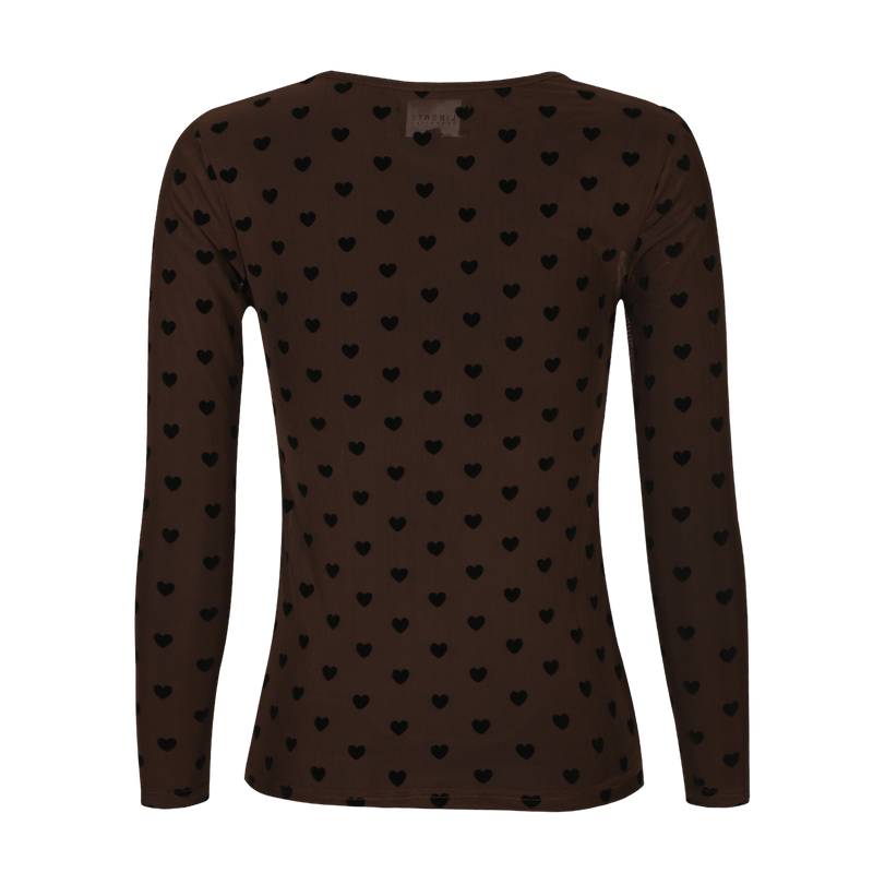 MESH LS TSHIRT - DARK BROWN BLACK FLOCK HEART