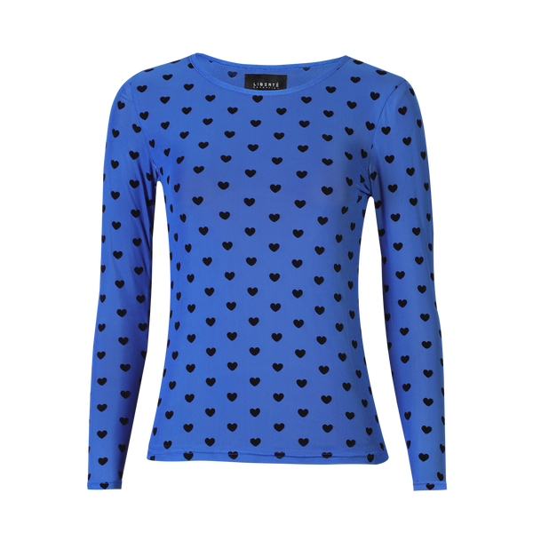 MESH LS TSHIRT - ELECTRIC BLUE BLACK FLOCK HEART
