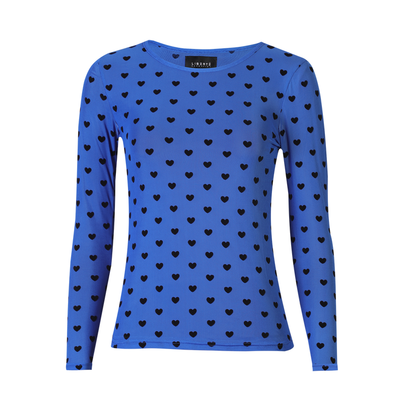 MESH LS TSHIRT - ELECTRIC BLUE BLACK FLOCK HEART