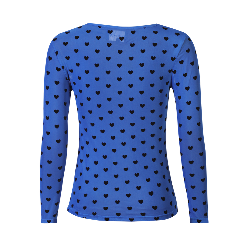 MESH LS TSHIRT - ELECTRIC BLUE BLACK FLOCK HEART
