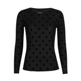 MESH LS TSHIRT - BLACK BIG FLOCK DOT