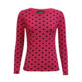 MESH LS TSHIRT - DARK PINK BLACK FLOCK HEART