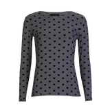 MESH LS TSHIRT - GREY BLACK FLOCK HEART