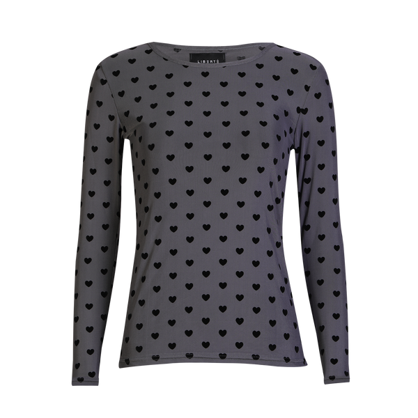MESH LS TSHIRT - GREY BLACK FLOCK HEART