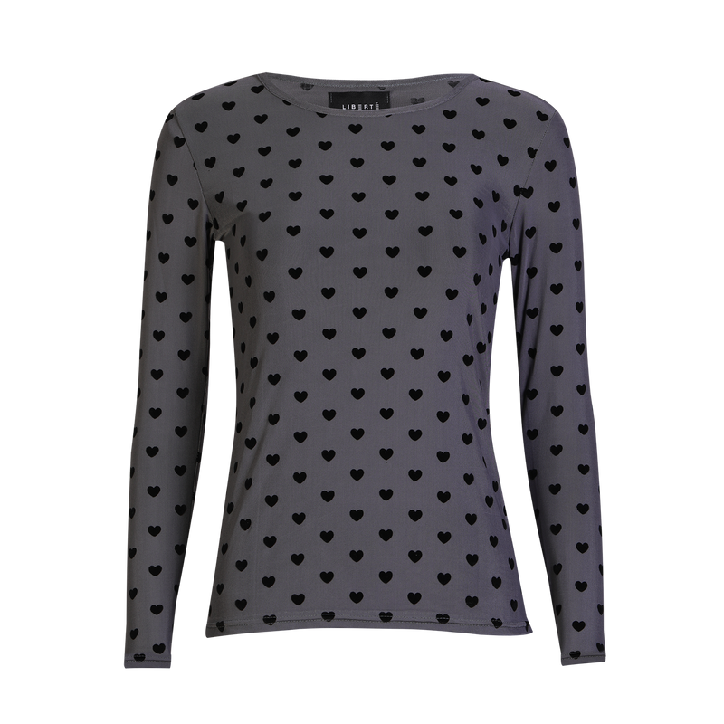 MESH LS TSHIRT - GREY BLACK FLOCK HEART