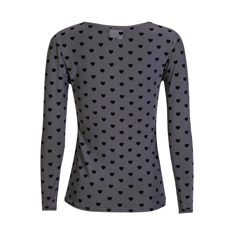 MESH LS TSHIRT - GREY BLACK FLOCK HEART