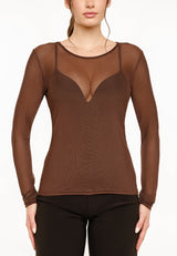 MESH LS TSHIRT - DARK BROWN