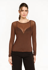 MESH LS TSHIRT - DARK BROWN