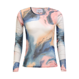 MESH LS TSHIRT - BLUE PEACH GOLD MARBLE