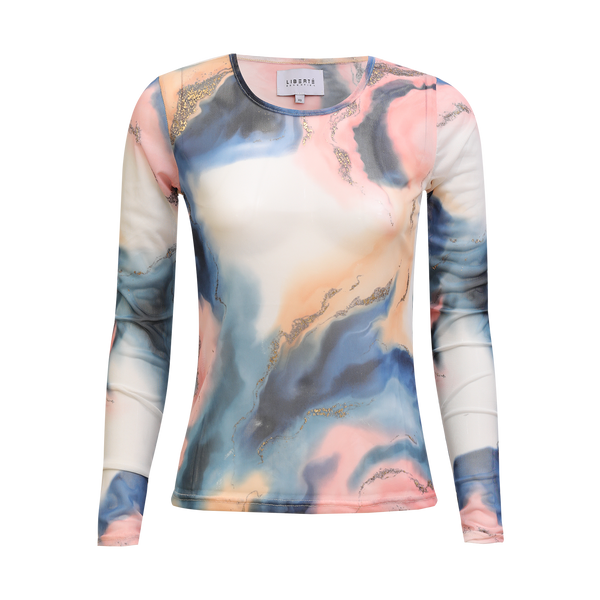 MESH LS TSHIRT - BLUE PEACH GOLD MARBLE
