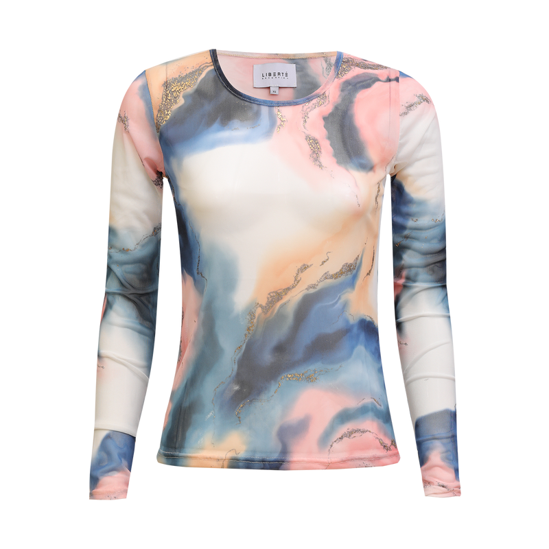 MESH LS TSHIRT - BLUE PEACH GOLD MARBLE