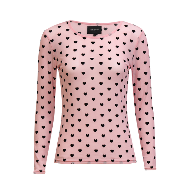 MESH LS TSHIRT - ROSE BLACK FLOCK HEART