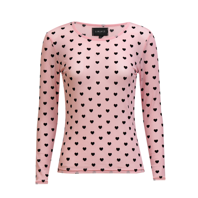 MESH LS TSHIRT - ROSE BLACK FLOCK HEART