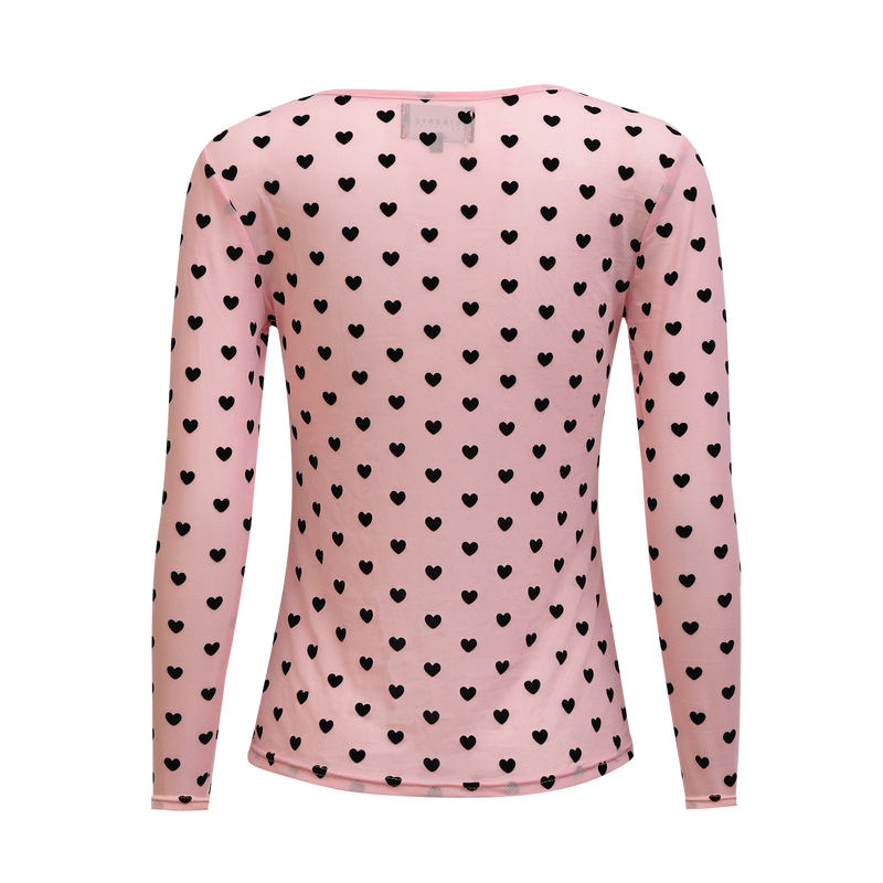 MESH LS TSHIRT - ROSE BLACK FLOCK HEART
