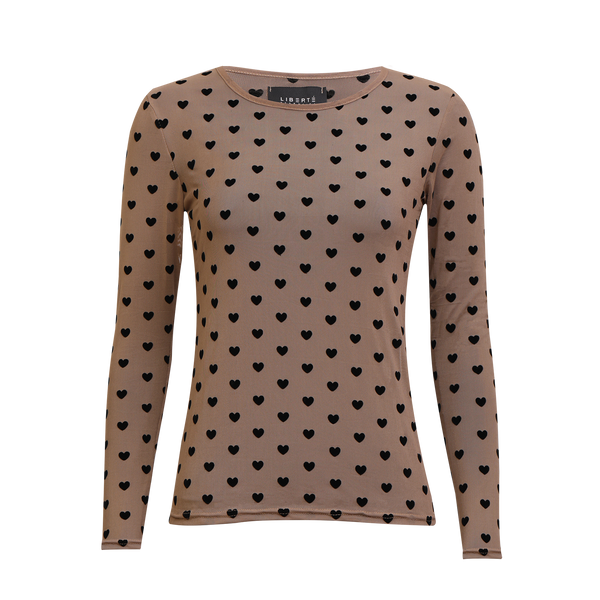 MESH LS TSHIRT - SAND BLACK FLOCK HEART