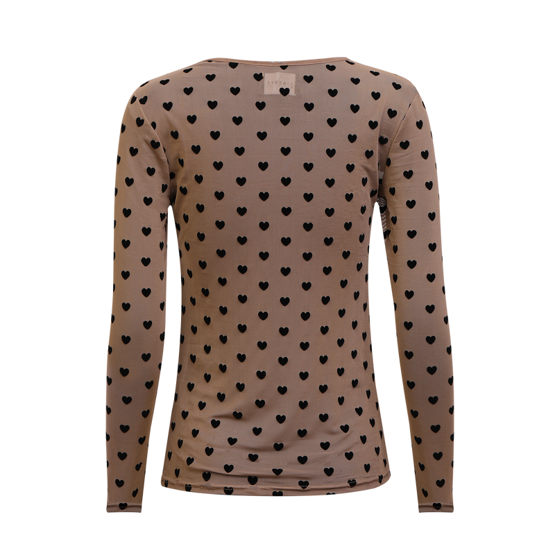 MESH LS TSHIRT - SAND BLACK FLOCK HEART