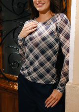 MESH LS TSHIRT - NAVY ARMY CHECK