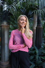 MESH LS TSHIRT - PINK RED FLOCK HEART