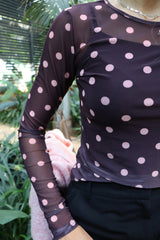 MESH LS TSHIRT - PLUM ROSE BIG DOT