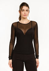 MESH LS TSHIRT, DOT - BLACK
