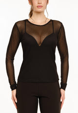 MESH LS TSHIRT, DOT - BLACK