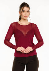 MESH LS TSHIRT, DOT - Bordeaux