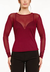 MESH LS TSHIRT, DOT - Bordeaux
