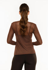 MESH LS TSHIRT, DOT - DARK BROWN