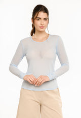 MESH LS TSHIRT, DOT - LIGHT BLUE