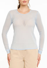 MESH LS TSHIRT, DOT - LIGHT BLUE