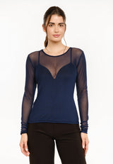 MESH LS TSHIRT, DOT - NAVY