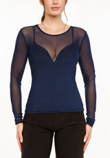 MESH LS TSHIRT, DOT - NAVY