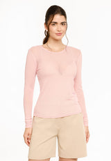 MESH LS TSHIRT, DOT - ROSE