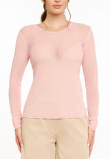 MESH LS TSHIRT, DOT - ROSE