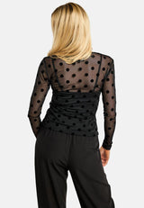 MESH LS TSHIRT, FLOCK - BLACK BIG DOT