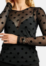 MESH LS TSHIRT, FLOCK - BLACK BIG DOT