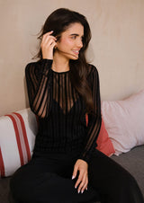 MESH LS TSHIRT, FLOCK - BLACK STRIPE
