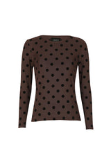 MESH LS TSHIRT, FLOCK - DARK BROWN BIG DOT