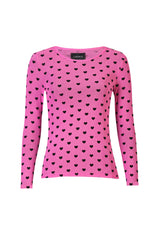 MESH LS TSHIRT, FLOCK - DARK PINK HEART