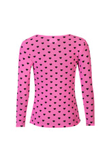 MESH LS TSHIRT, FLOCK - DARK PINK HEART