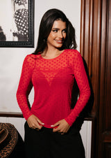 MESH LS TSHIRT, FLOCK - RED RED HEART