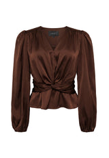 TIKI LS TWIST BLOUSE - DARK BROWN