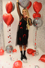 TULLE-LS-BOW-DRESS - BLACK RED BOW